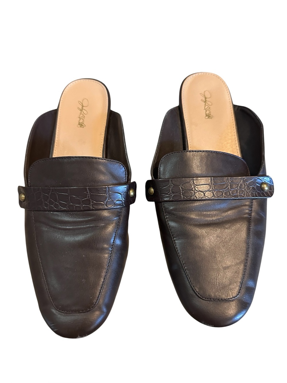 Jessica Simpson Dark Brown Croc-Accent Leather Slip-On Mules